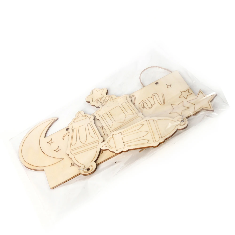

Muslim Pendant Eid Mubarak Festival Lattern Supplies Party Hanging Wooden Ramadan DIY Plaque Home Decoration Islam