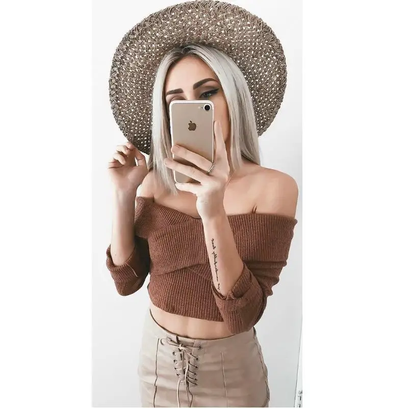 Women Knitted Off Shoulder Sweaters Ladies Long Sleeve Sexy Solid Criss Cross Knitwear Crop Top V Neck Sweater | Женская одежда