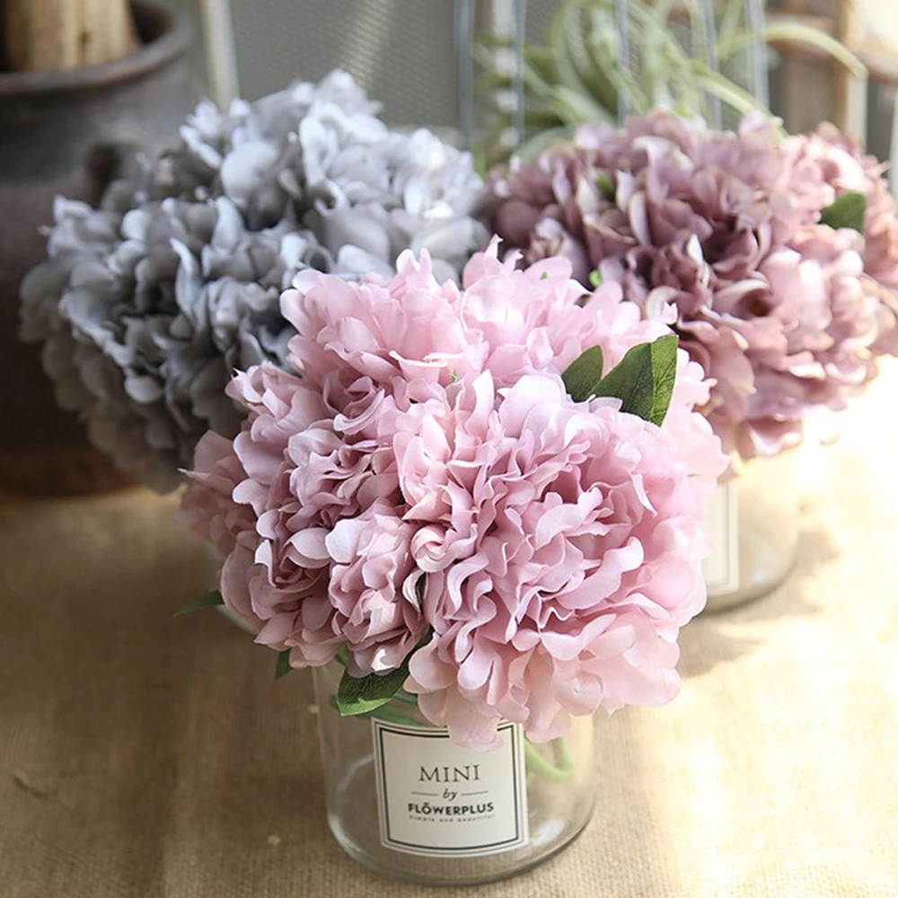 

5pcs Artificial Flower Peonies Silk Hydrangea Flower 5pcs/bunch Bridal Bouquet For Wedding Home Party Decorative Fake Flowers