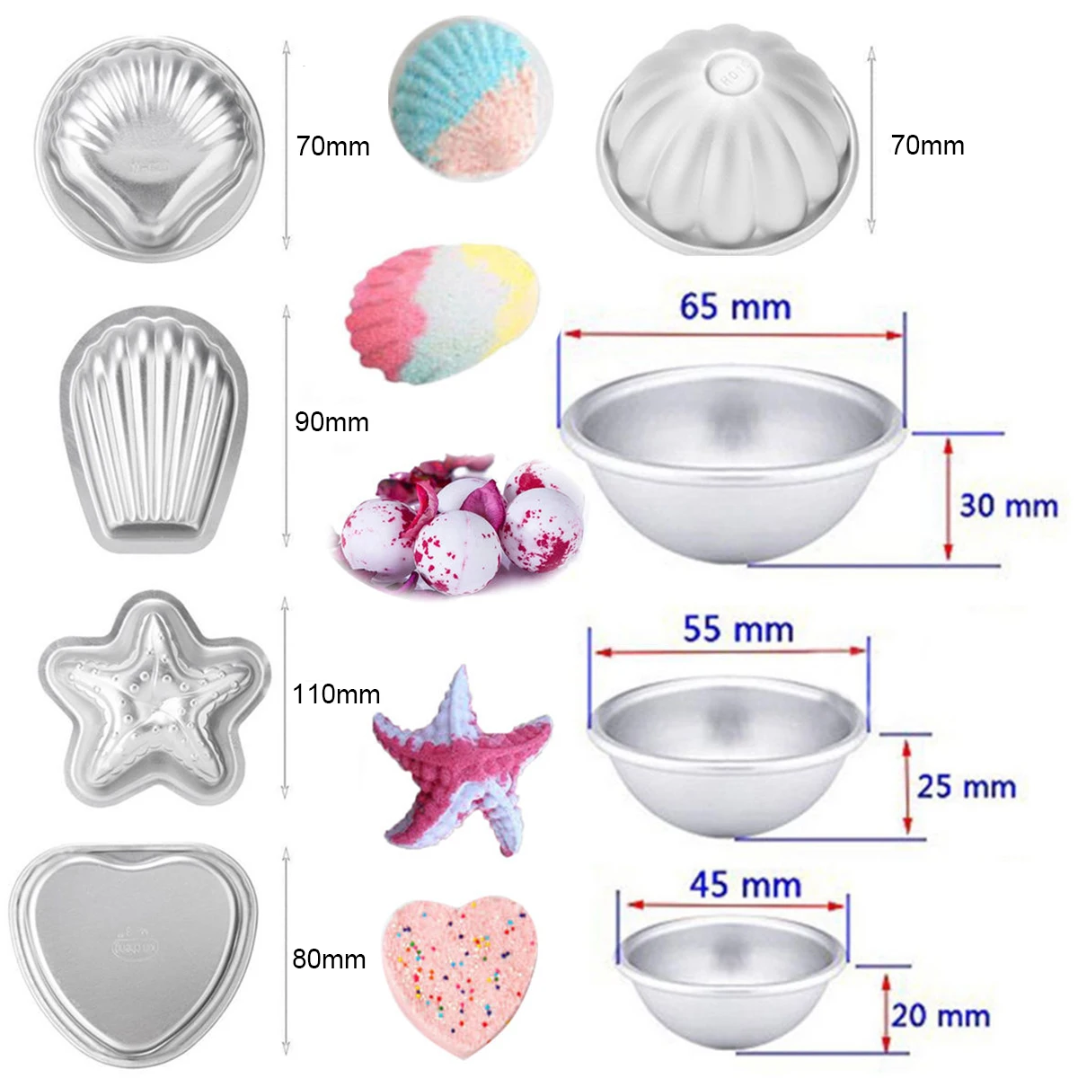 JX-LCLYL 16pcs New Metal Aluminum Bath Bomb Moulds DIY Cake Ball Molds Homemade Crafting | Дом и сад