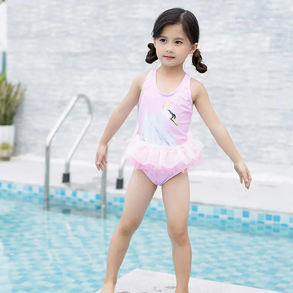 Детский купальник для девочек + шапочка Цельный детей купальный костюм малышей