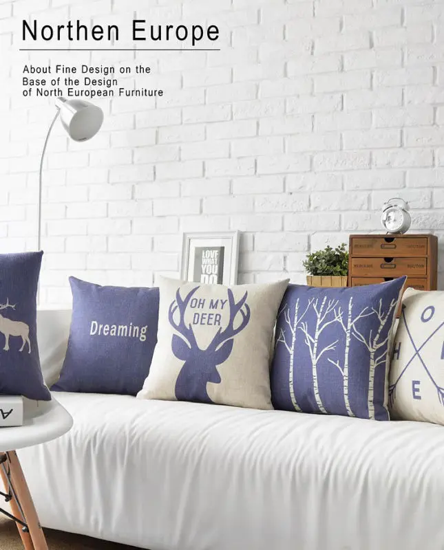 Letter Linen Pillow Case Cushion Hglegywnordic Reindeer Elk Animal Soft Room Gifts Single Sides Printing 18&quot | Дом и сад