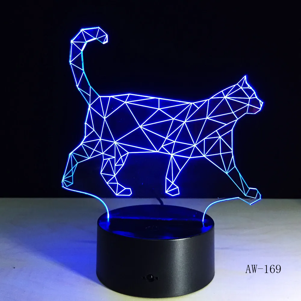 3D ночник с изображением прогулочной кошки акриловые стереоскопические