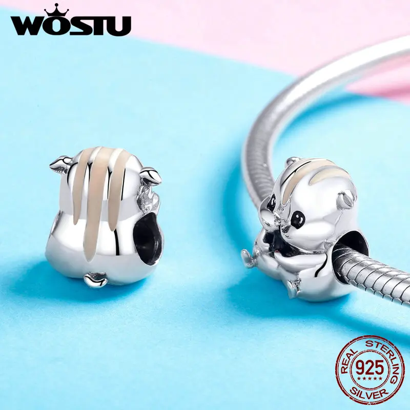 WOSTU очаровательные 925 пробы серебряные бусины в виде хомяка, браслет, подвеска на запястье для женщин, изготовление ювелирных изделий CQC1133