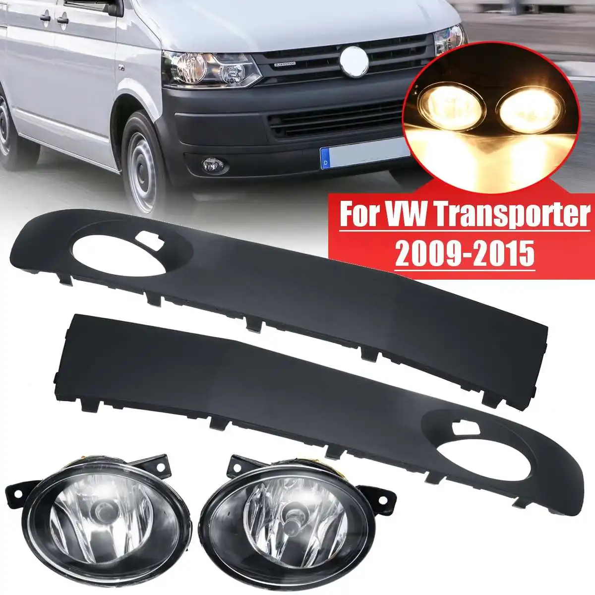 Пара противотуманных фар на передний бампер с решеткой для VW Transporter/Caravelle 2009 2015 T5