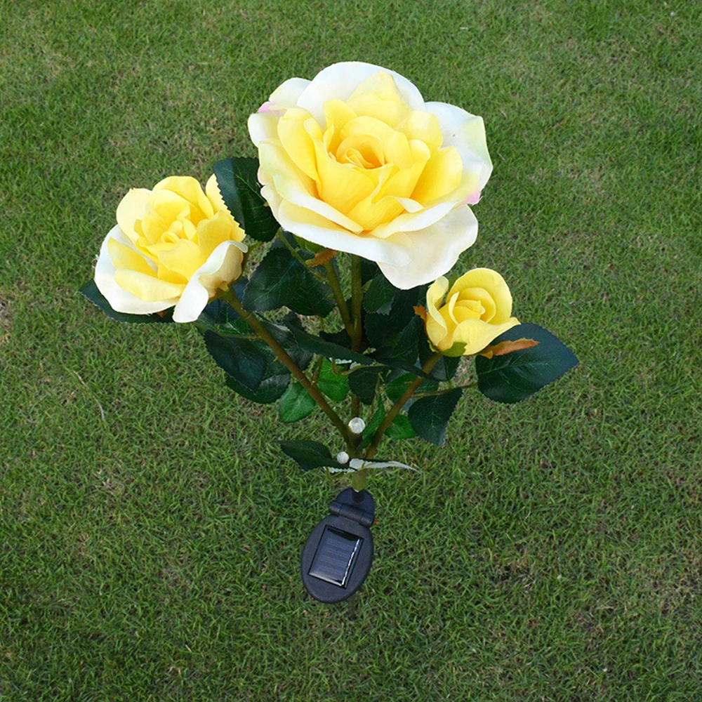 

3 LEDs White / Yellow Rose Solar Light LED Decorative Outdoor Lawn Lamp Home Garden Fake Flower Night Lights Waterproof Lamps