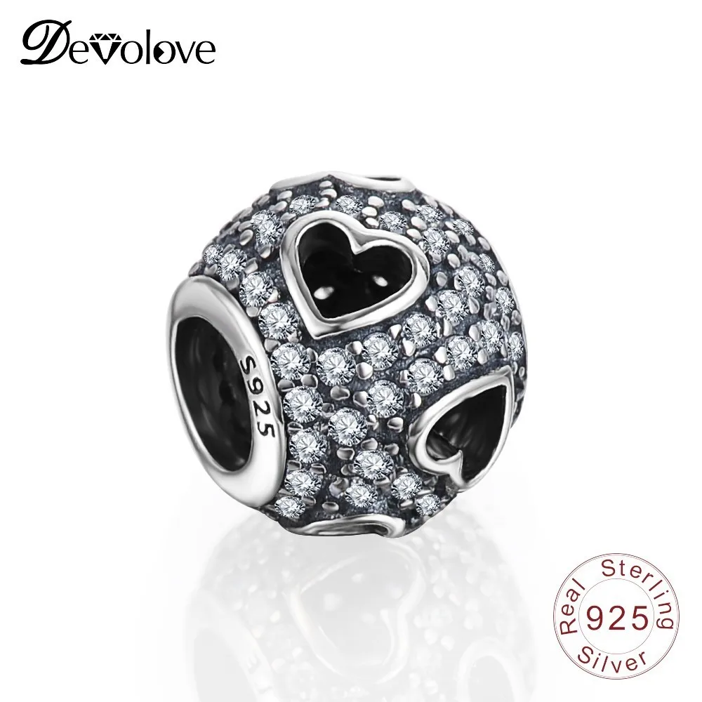 DEVOLOVE 925 Sterling Silver Love Heart Charm Beads Fit Handmade Bracelet Pendant Authentic DIY Jewelry Gift For Mom | Украшения и