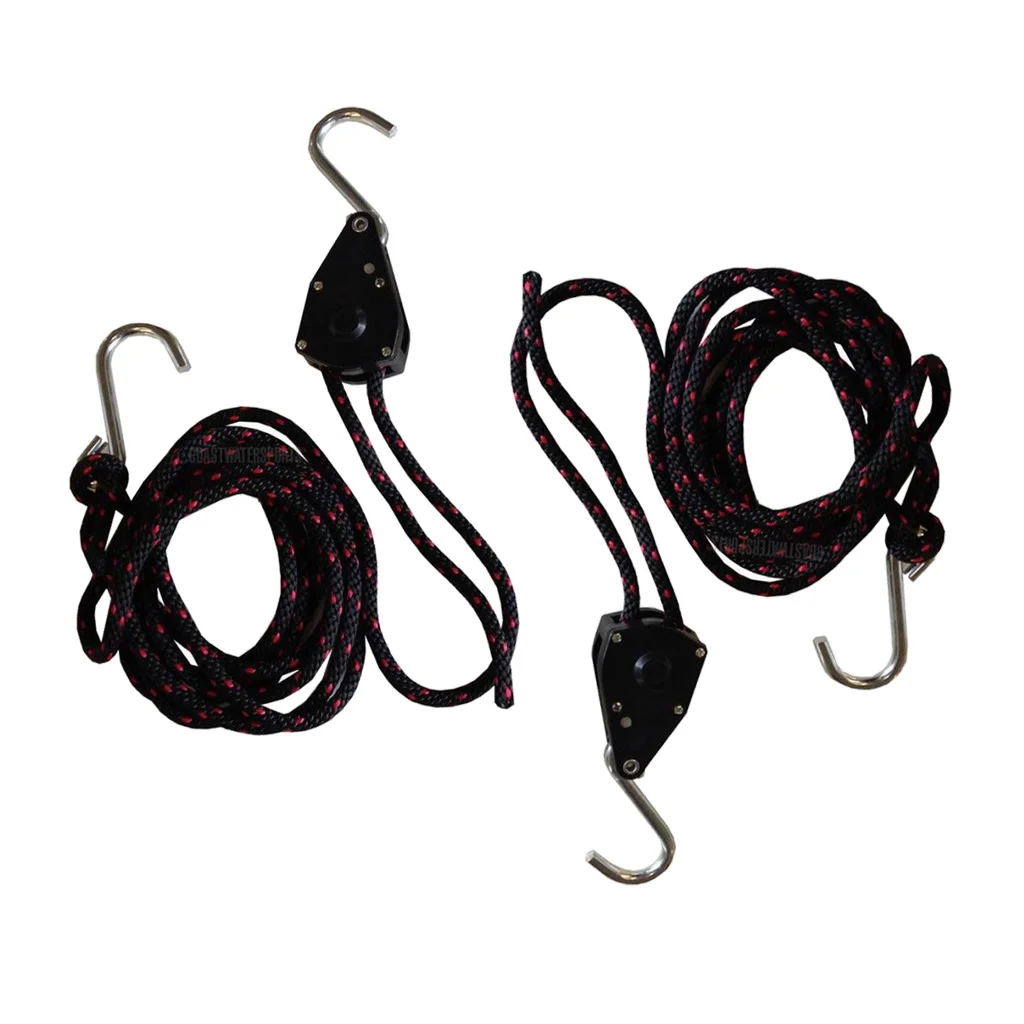 

2 Pieces Black 8ft Rope Pull Ratchet Bow Stern Tie Down Strap Boating Canoe and Kayak Accessories