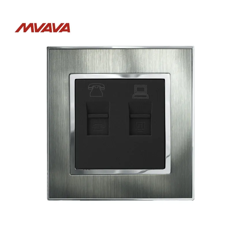 MVAVA RJ45 компьютер + RJ11 Телефонная розетка Серебряная Атласная металлическая для