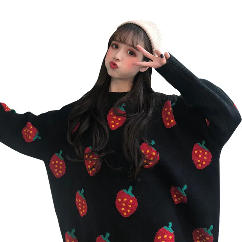 Lychee/свитера в клубничку для девочек женские свитера с высоким воротником и