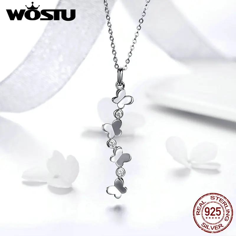 WOSTU Новое поступление 925 пробы Серебряное колье Бесконечность четыре бабочки CZ