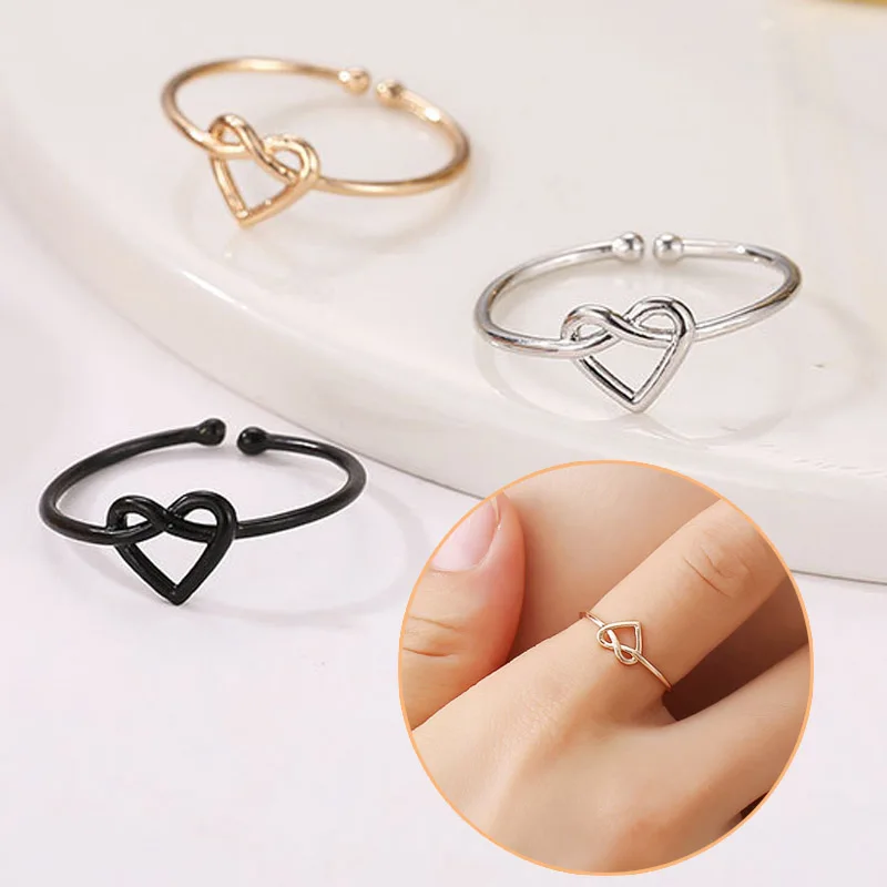

Popular openwork ring heart shape knotted design fashion unique silver gold adjustable wedding gift boutique women's accessories
