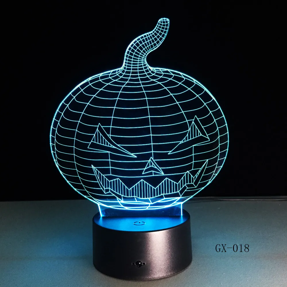

Halloween Pumpkin 3d Desk Lamp Colorful Vision Stereo Acrylic 3D Night Light Touch Luminaria De Mesa Usb 3d Table Lamps GX-018
