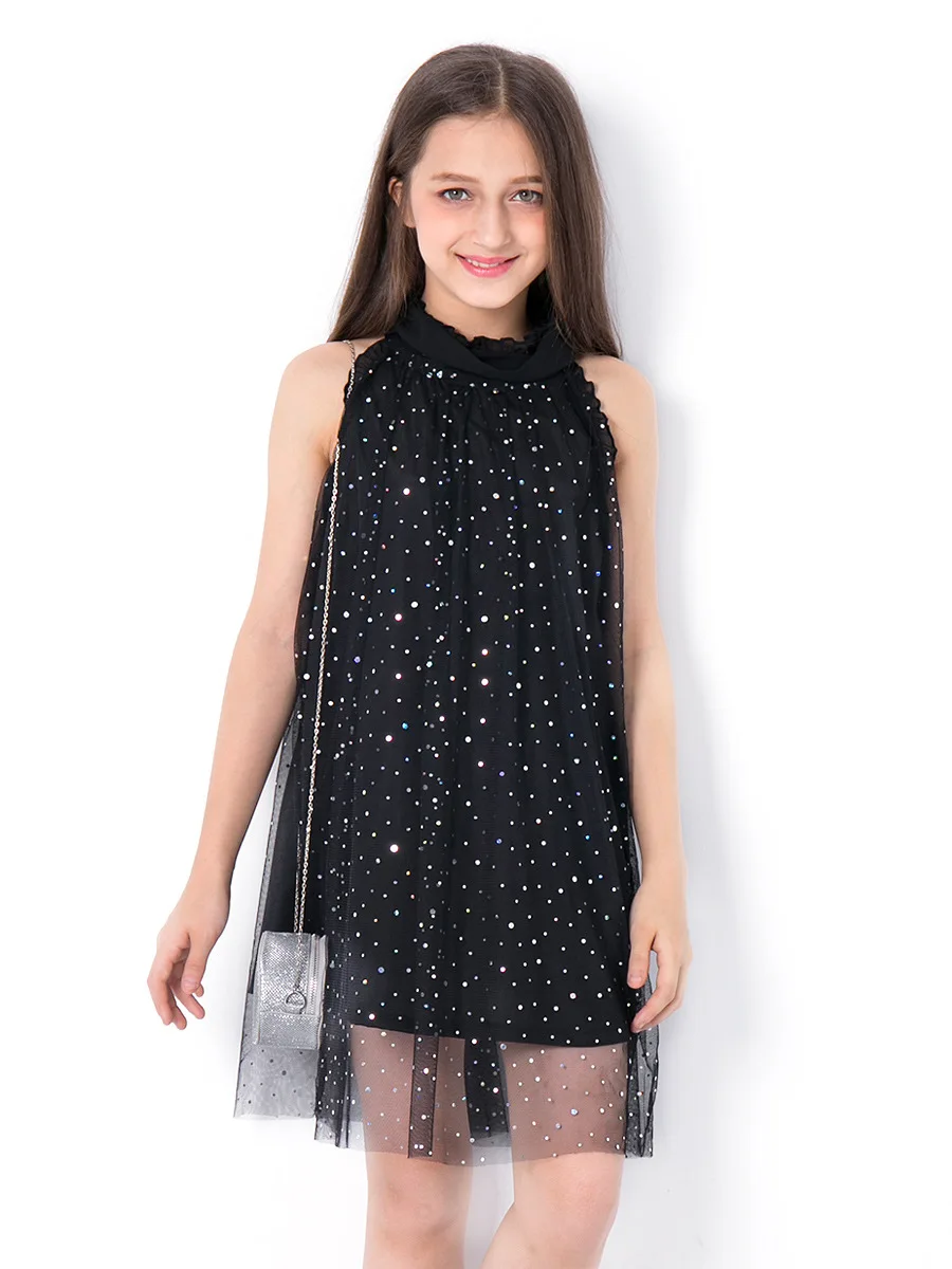 Fashion Girls Sleeveless Dress Summer 2019 Teenage Girl Clothing Sequins Kids Casual Dresses 6 8 10 11 12 13 14 Years | Детская одежда