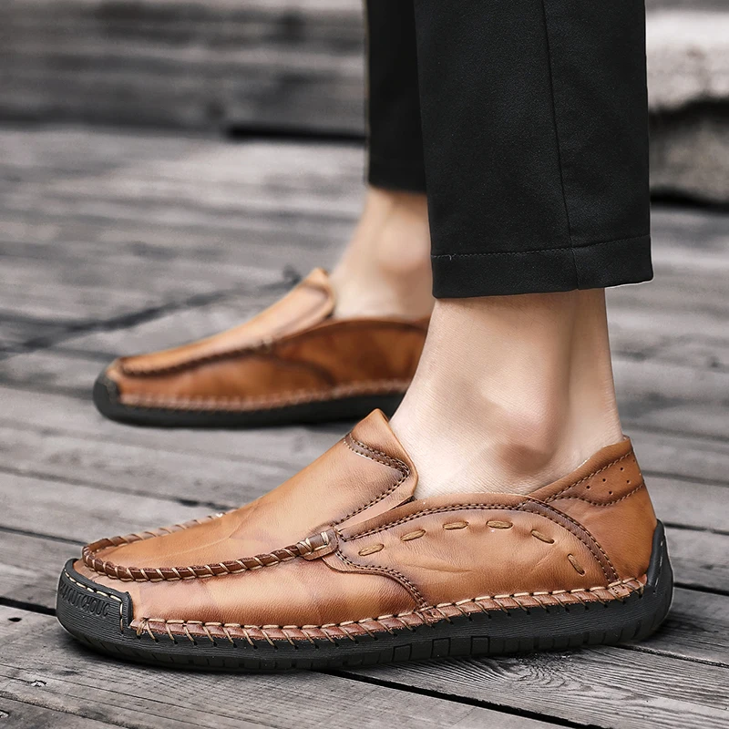 ALCUBIEREE Italian Handmade Loafers for Men Summer Breathable Moccasins Men's Slip on Flat Driving Shoes Adult Leather Sneakers | Обувь