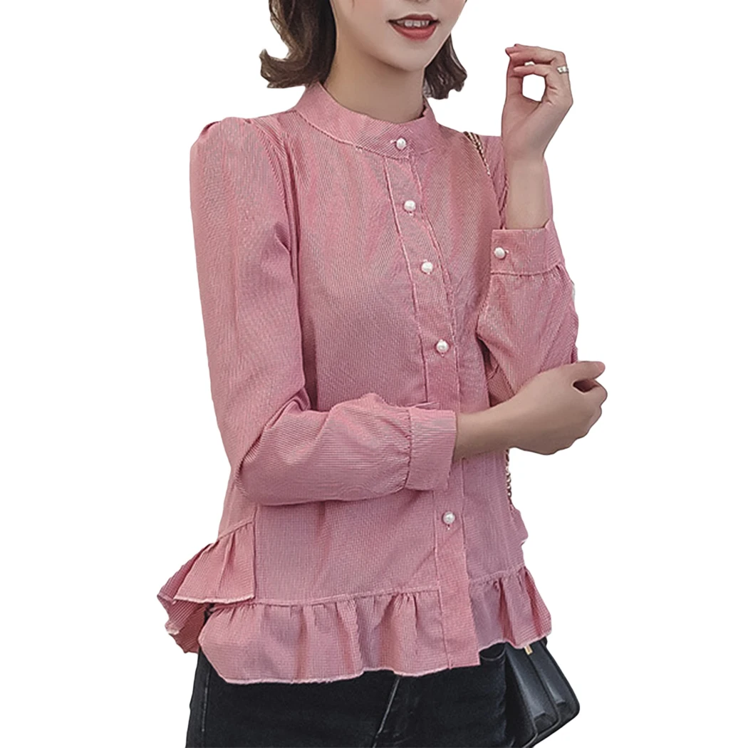 Womens Long Sleeve Ruffle Plaid Shirts 2019 Fashion Cute Tops And Blouses Plus Size Ladies Top Clothes Loose Blusas Feminine | Женская
