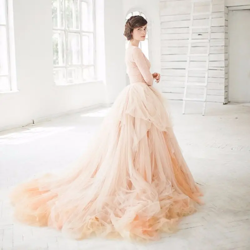 

Peach Color Long Sort Tulle Skirts Zipper Style Tutu Skirts For Bridal To Wedding Or Women Formal Skirt 2016 Custom Made