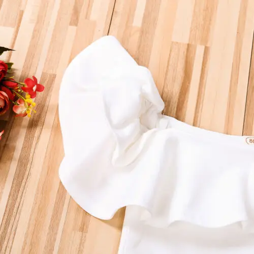 2Pcs Set Toddler Clothes Kid Baby Girl Ruffle Off Shoulder T-shirt Tops+Long Pants Children Summer Putfit |