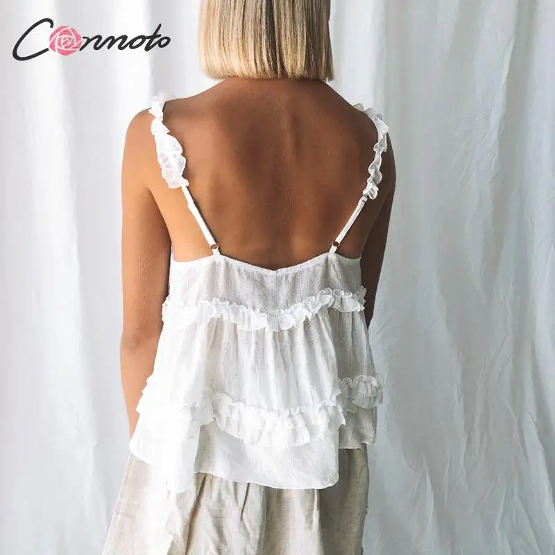 Conmoto Белые топы и блузки из сетчатой ткани сексуальные на тонких бретельках