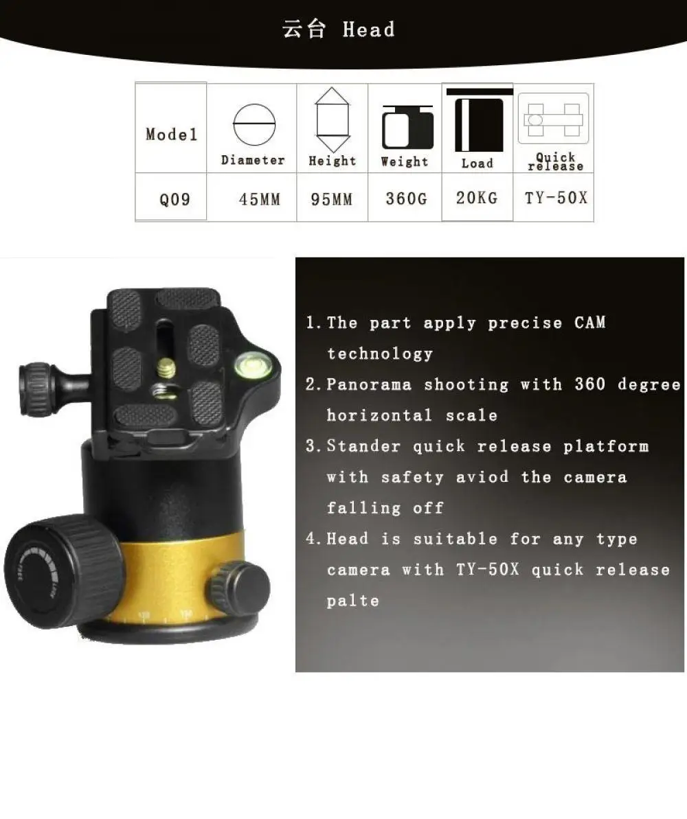 QZSD panorama head gimbal ball shooting degrees dslr for camera Aluminum load Q10 double multi-function 20KG 360 | Электроника