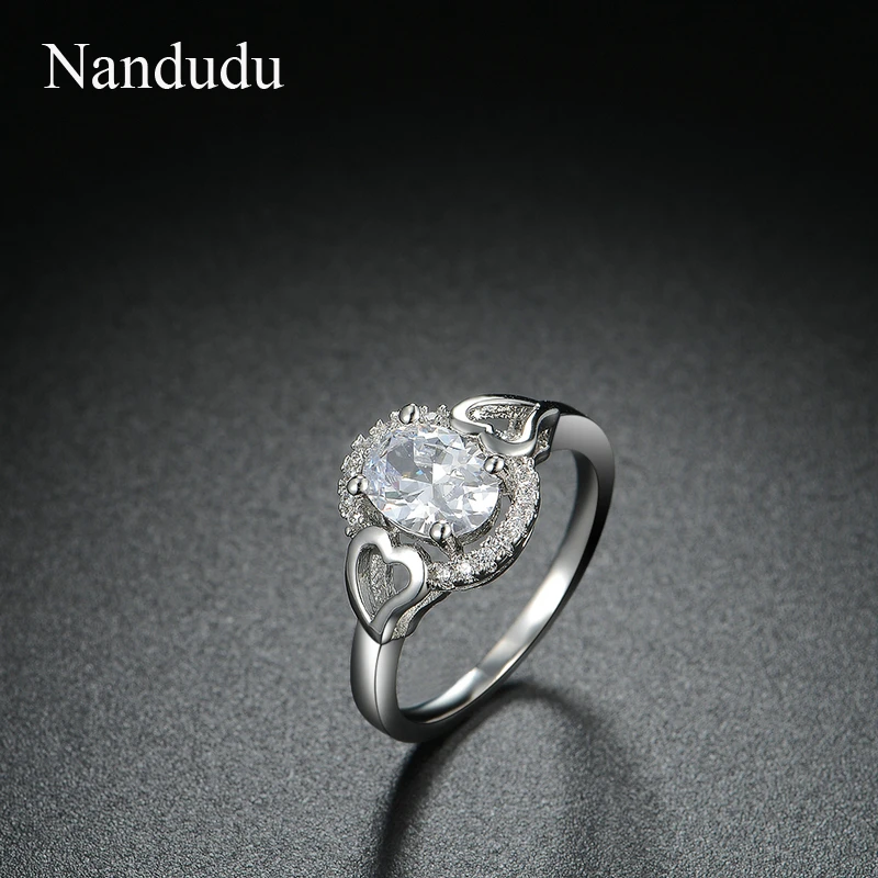 Nandudu ON SALE White Gold Oval Shape Radiant Elegance Clear CZ Flower Finger Rings for Women Ring Jewelry R1803 | Украшения и