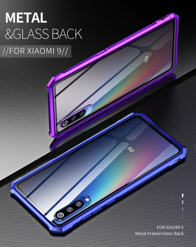Xiaomi Mi 9 M9 Bumper Mi9 Explorer Cases Glitter Aluminum Metal Frame with Clear Tempered Glass Back Cover for |