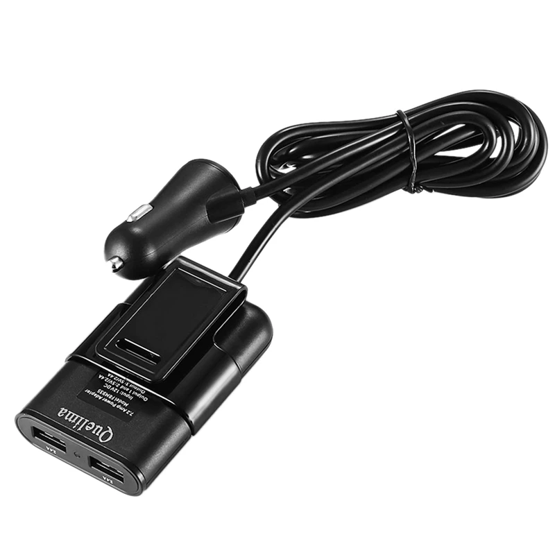Quelima 4 Usb порта автомобильное зарядное устройство 2.4A с 4.9Ft удлинитель Кабель для