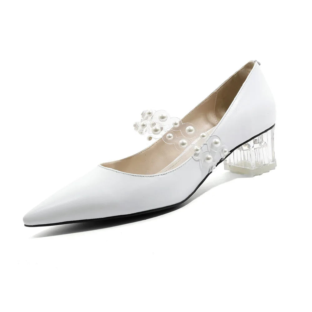 

Moraima Snc 2019 Fashion Woman Summer Single Shoes Sandals Black/White Pointed Toe Shoes Pearl Decoration Crystal Heel 34-42