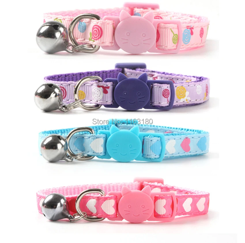 

288 pcs/lot Safety Breakaway Pet Cat Collar with Bell Adjustable Puppy Kitten Collars for Small Pets width 1.0cm