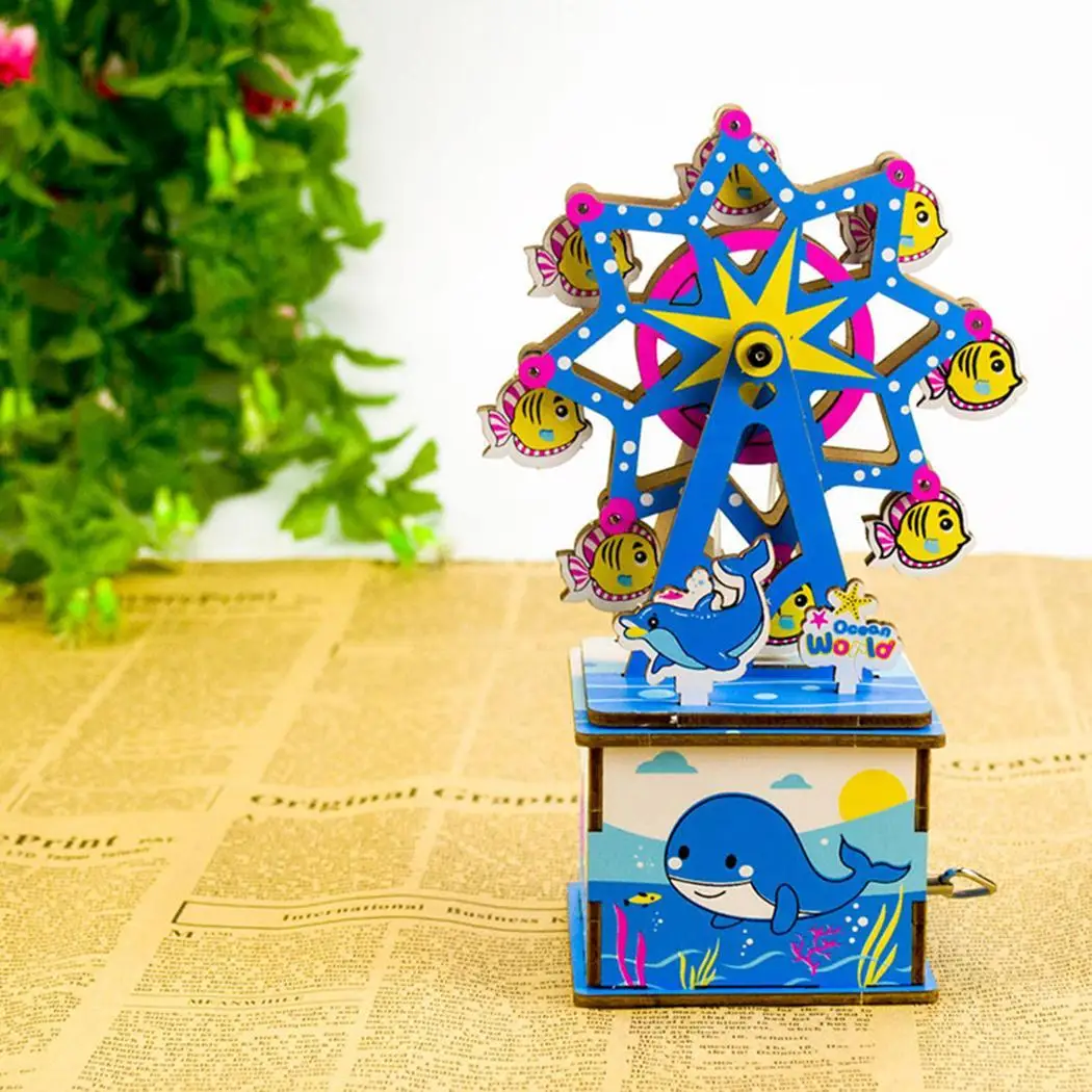 DIY 3D головоломки Деревянные Головоломки Музыка многоцветная коробка заводная