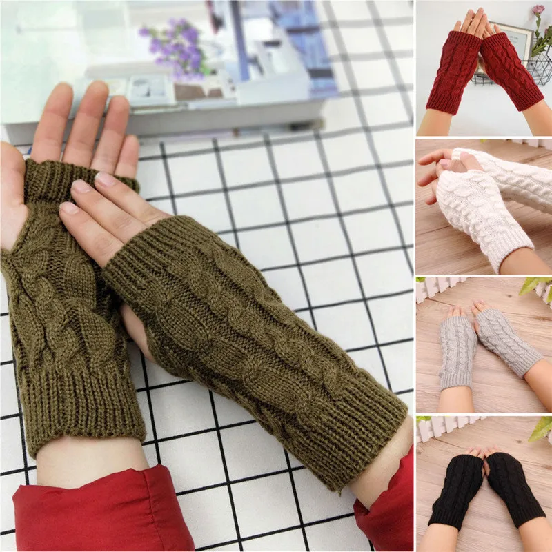 Женские перчатки 7 цветов Стильные теплые зимние женские вязаные крючком без