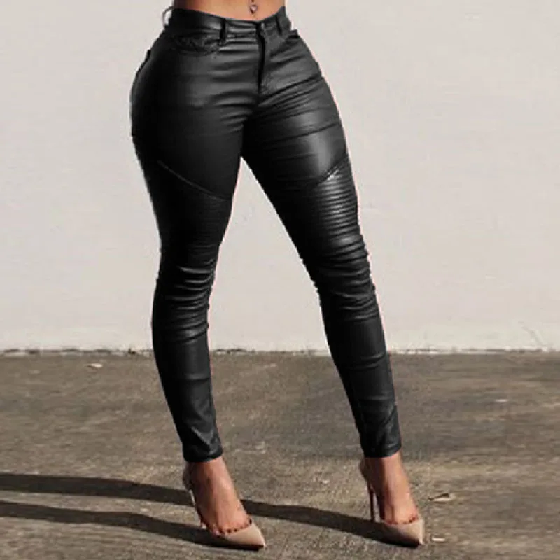 CHRLEISURE Pantalones Женские однотонные кожаные брюки с высокой талией женские со
