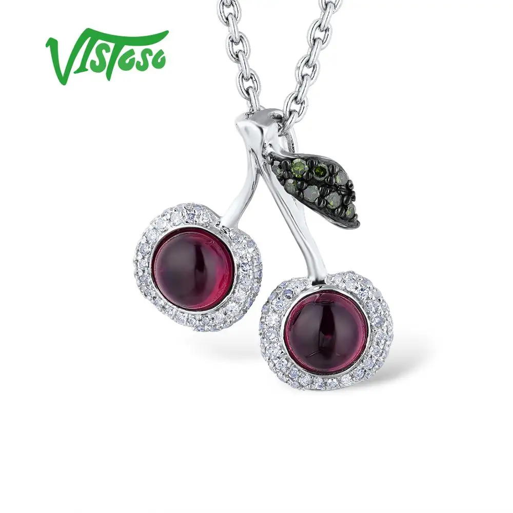 Женский Золотой кулон с гранатом VISTOSO подвеска из белого золота 14 к 585 пробы вишни