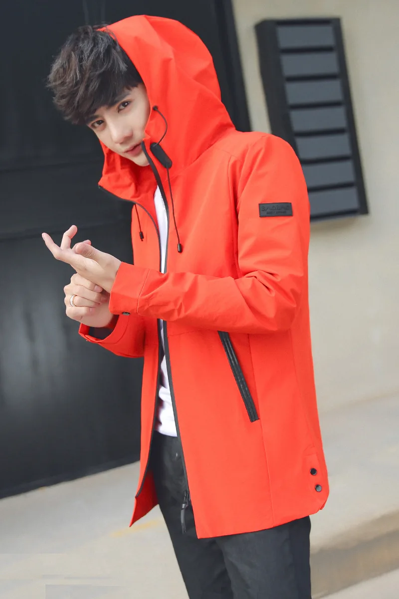 Мужской Тренч с капюшоном повседневный тонкий карманами на молнии для осени и