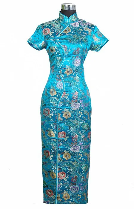 Традиционный черный китайское платье Mujer Vestido Для женщин длинный атласный Cheongsam Qipao Одежда Цветок размеры s m l xl XXL, XXXL J0024