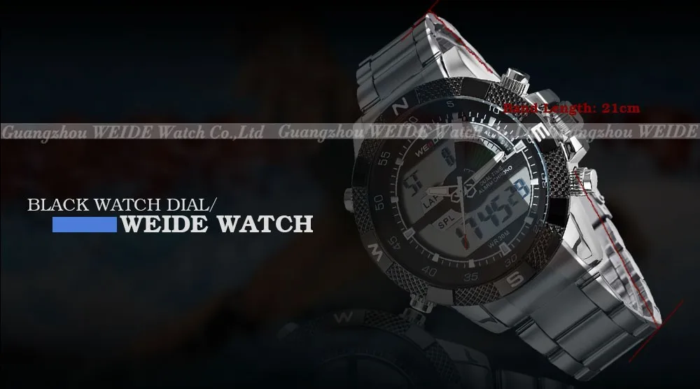 WEIDE цифровой дисплей мужские спортивные часы Роскошные бизнес военный ремешок из нержавеющей стали Кварцевые наручные часы Relogio Masculino