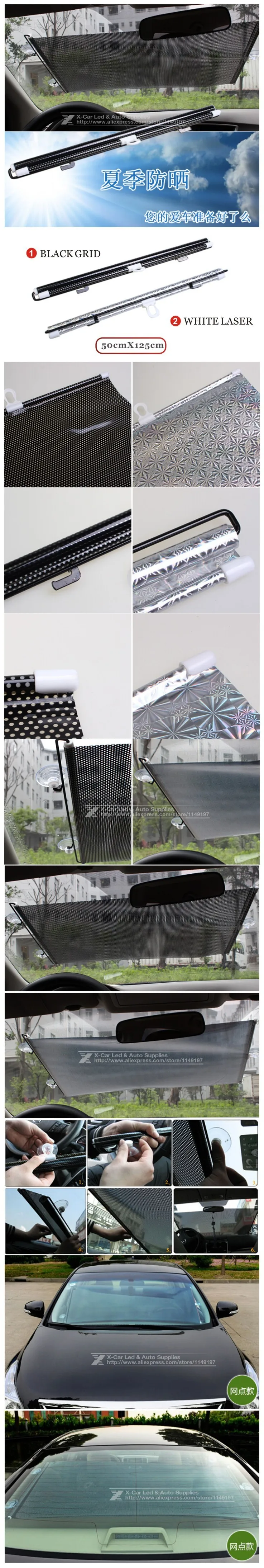Авто Выдвижной Silver/Black УФ-защита лобового стекла Зонт автомобилей pullroll сзади перематывать козырек крышки солнцезащитный