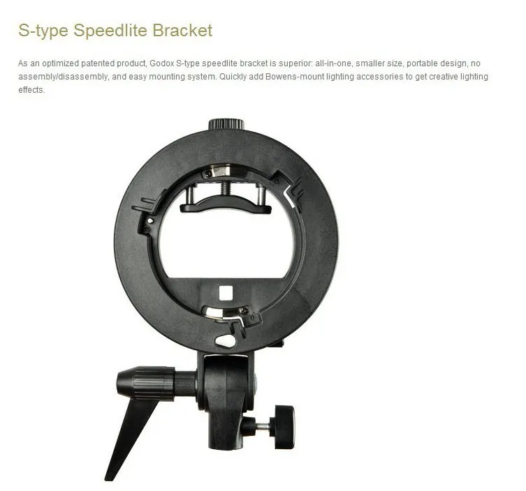 S-образный кронштейн Bowens S Mount Holder Fit T+ L speed кольцевой софтбокс speed lite