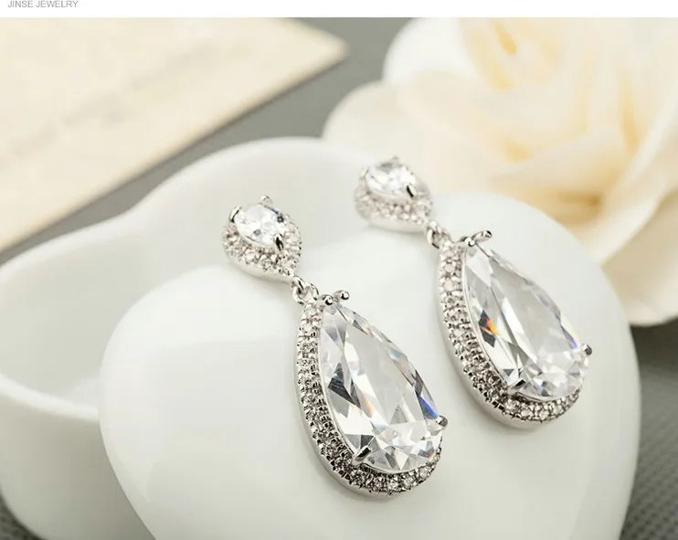 LUOTEEMI Elegant Teardrop Shape White CZ Stone Fashion Waterdrop Bridal Earrings for Sexy Lady Luxury Dinner Dress Accessories