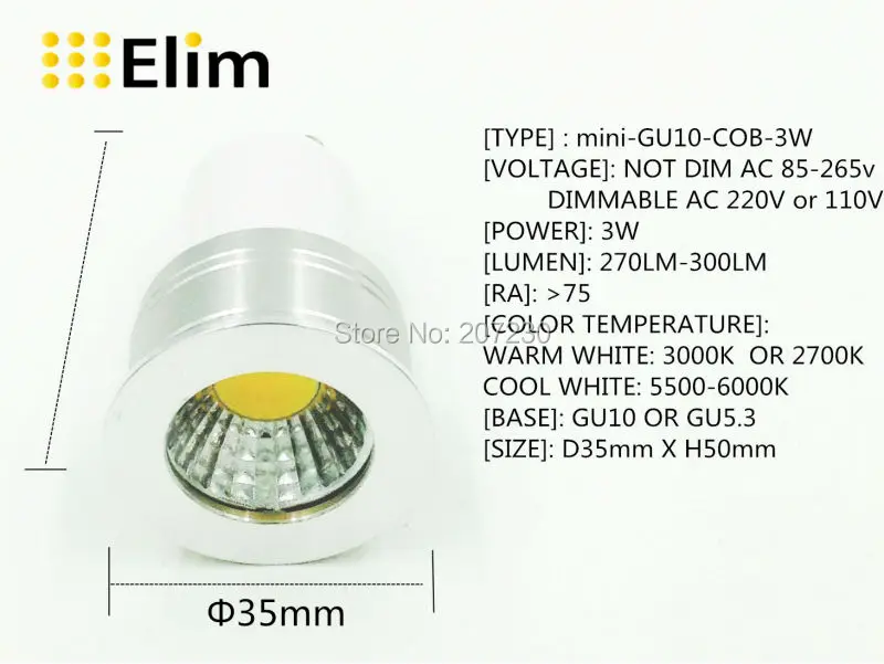 Светодиодный светильник GU10 COB mini GU10 MR16 MR11 3 Вт 35 мм с регулируемой яркостью 2700 к, теплый белый дневной светильник, холодный белый точечный светильник, лампа, заменяемая галогенная лампа
