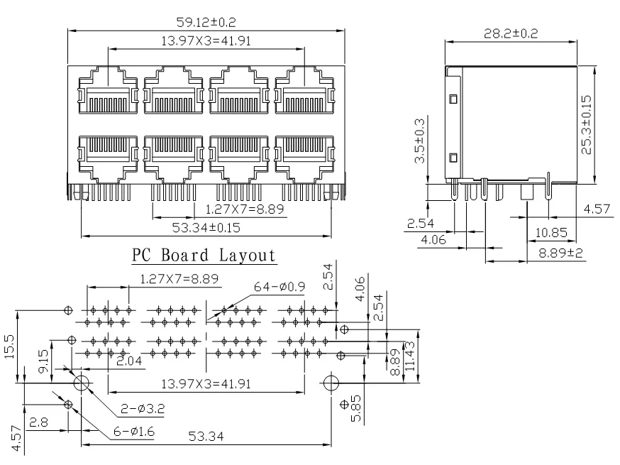 10 шт. образец 2x4 порта 59 серия стек женский RJ45 Ethernet сети LAN гнездо разъема ПП Jack
