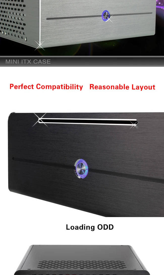 Realan Алюминиевый мини itx Настольный ПК чехол E-i7 с блоком питания, CD-ROM, слотами черный серебристый