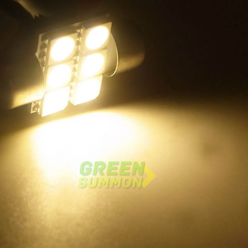 10 шт./лот 31 мм 6 5050 SMD светодиодный теплый белый и белый гирлянда Купол Карта перчатка коробка багажник замена лампочки