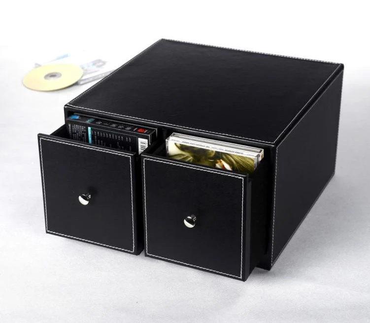 Горизонтальный домашний офис 2 ящика кожаный стол CD/DVD Контейнер для мелочей Коробка Для Хранения Чехол Органайзер держатель черный 226A