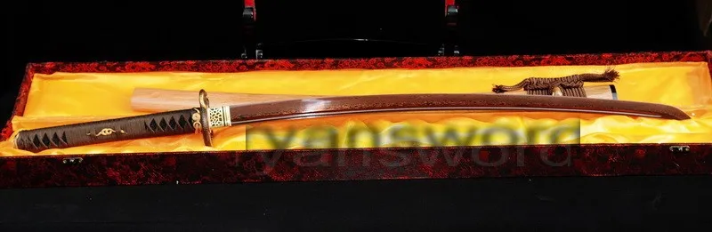 Дамасский красный сложенный стальной японский самурайский меч катана острый ручной работы полностью Тан