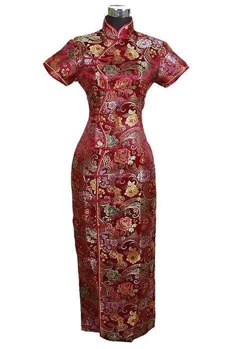 Традиционный черный китайское платье Mujer Vestido Для женщин длинный атласный Cheongsam Qipao Одежда Цветок размеры s m l xl XXL, XXXL J0024