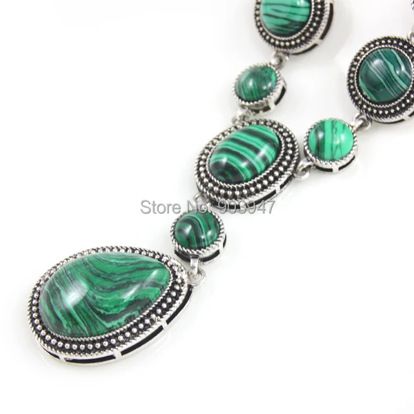 Зеленый Малахит ожерелья и кулоны Серебряная цепочка длинное ожерелье старинные ювелирные изделия большие ожерелья для женщин Jewellery nke-k74