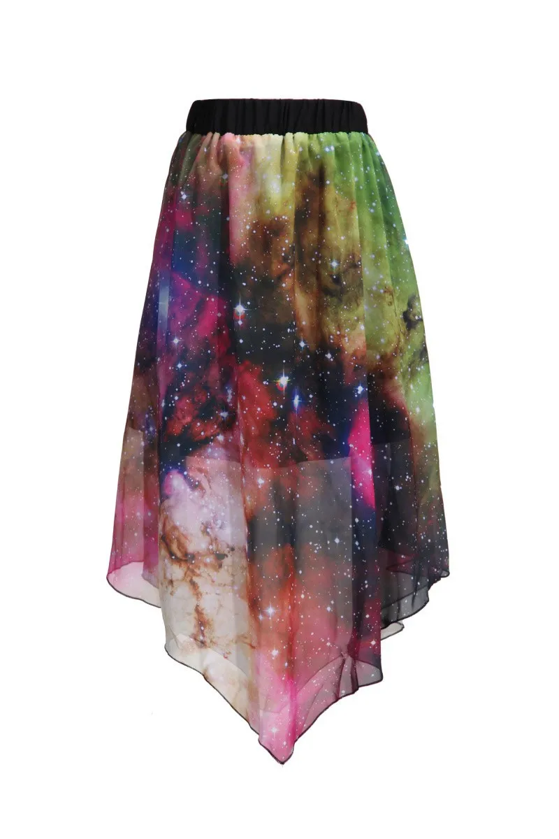 3D печатных harajuku galaxy swirl Высокая талия сексуальные юбки novely Летний стиль шифон оригинальные юбки женская одежда