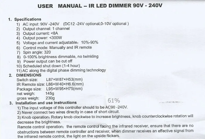 110V 220V 300W 8A ИК Затемнения инфракрасный пульт дистанционного управления 220 V-240 V светодиодный диммер для Светодиодный светильник Точечный светильник 200 Вт с ИК-контроллер