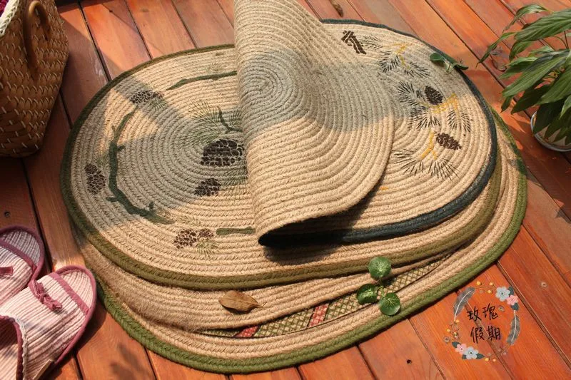 Ручной работы натуральный джут Beautitul пасторальный стиль Противоскользящий дверной коврик/напольный коврик для кухни спальни